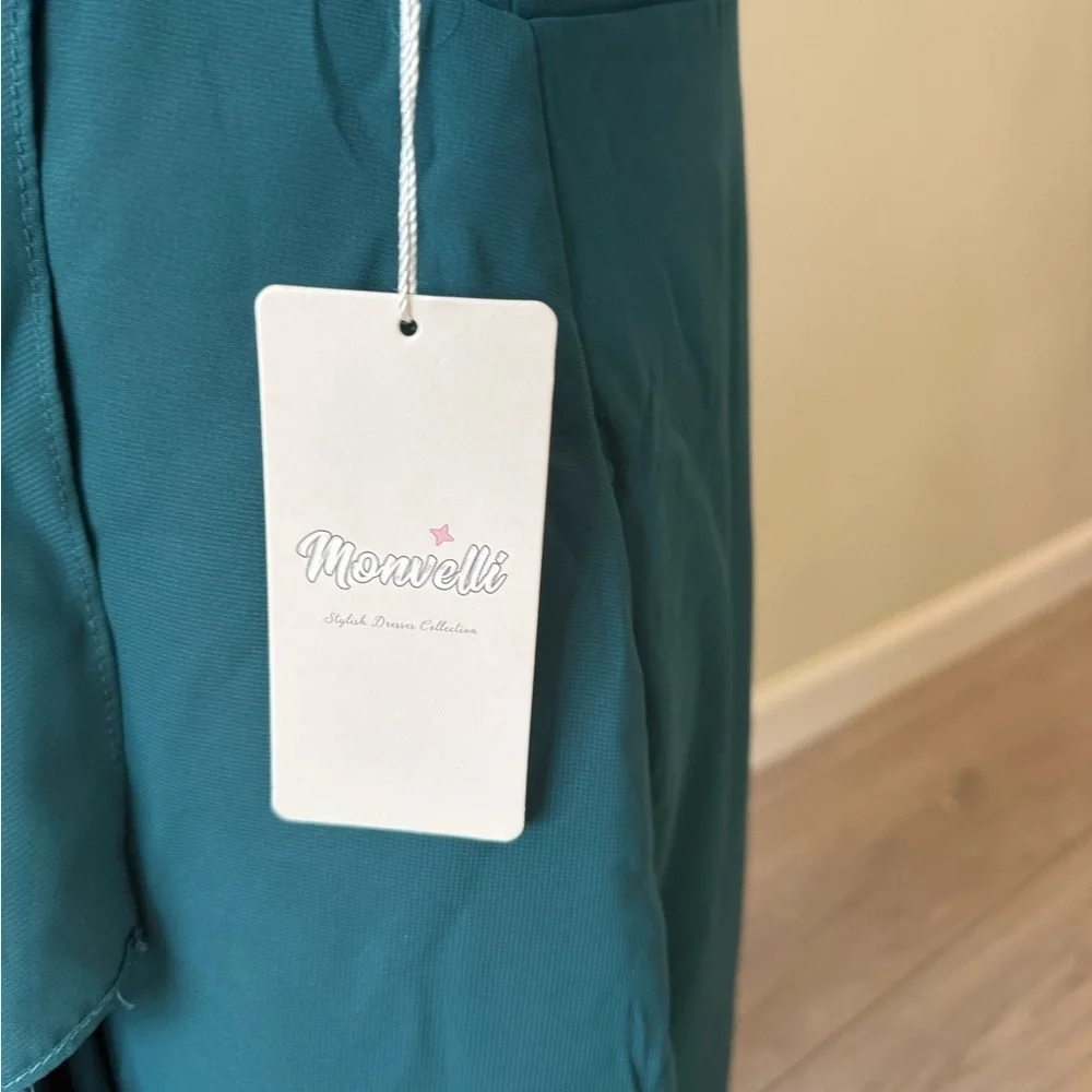 Chic Teal V-Neck Mini Dress - Picture 5 of 9